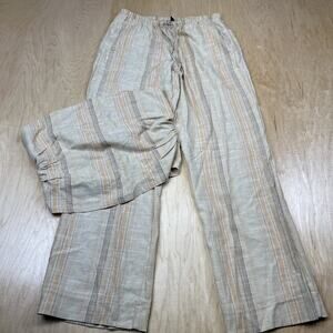 H&M Womens Medium Regular Fit Beige Khaki Linen Blend Striped Pants W/top Small